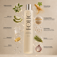 Fórmula dermocosmética del champú post injerto capilar FOLIC con activos para el cuidado del cuero cabelludo y del cabello injertado